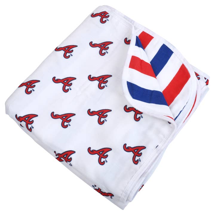 Atlanta Braves Four Layer Muslin Toddler Blanket for wholesale by Three Little Anchors