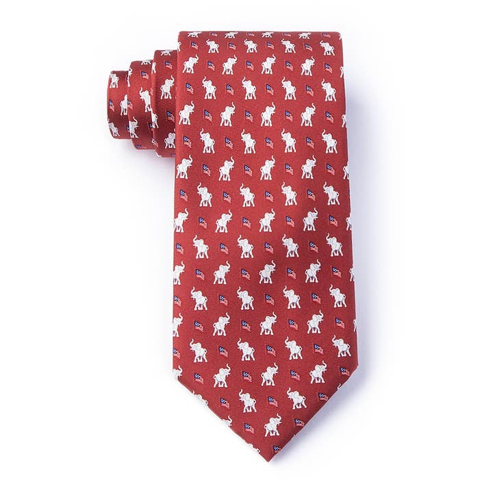 Alynn - Wholesale Necktie – Men’s - Republican Elephants Tie - Red Silk