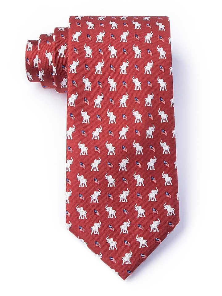 Republican Elephants Tie - Red Silk for wholesale by Alynn