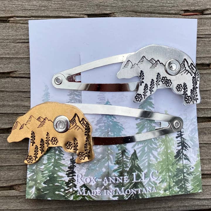 Hand Stamped Bear Barrettes for wholesale by Rox-anne