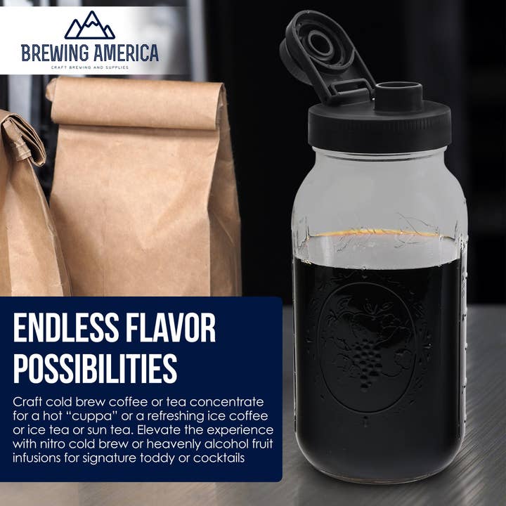 Brewing America - Wholesale Coffee Machine - Cold Brew Coffee Maker Kit: Wide Mouth for Coffee, Infused Tea, Alcohol - 2 Quart 64 oz Black