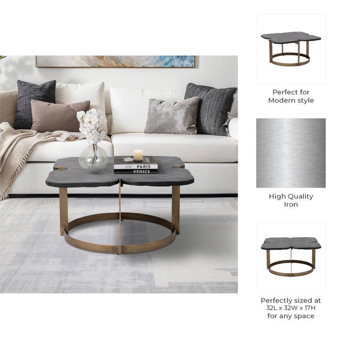 Sagebrook Home - Wholesale Coffee Table - 32 in.Black/Gold Metal and Stone Square Coffee Table