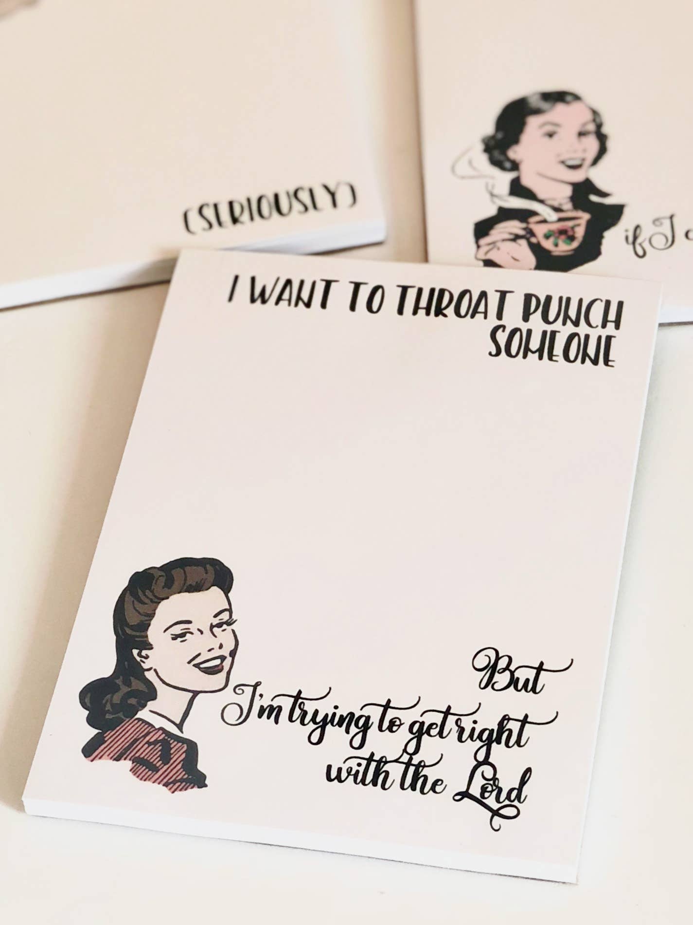 The Mad Padder - Wholesale Notepad - Witty Women Notepad - Get Right With The Lord - Throat Punch1