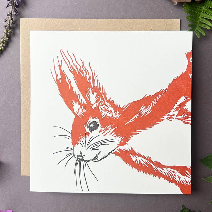 Penguin Ink – wholesale Birthday card – Cheeky Red Squirrel Letterpress Card0