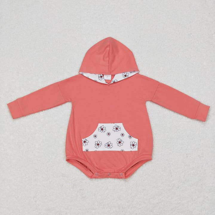 Baby Infant Girls Pink Flowers Long Sleeve Hooded Rompers for wholesale by Aier Wholesale