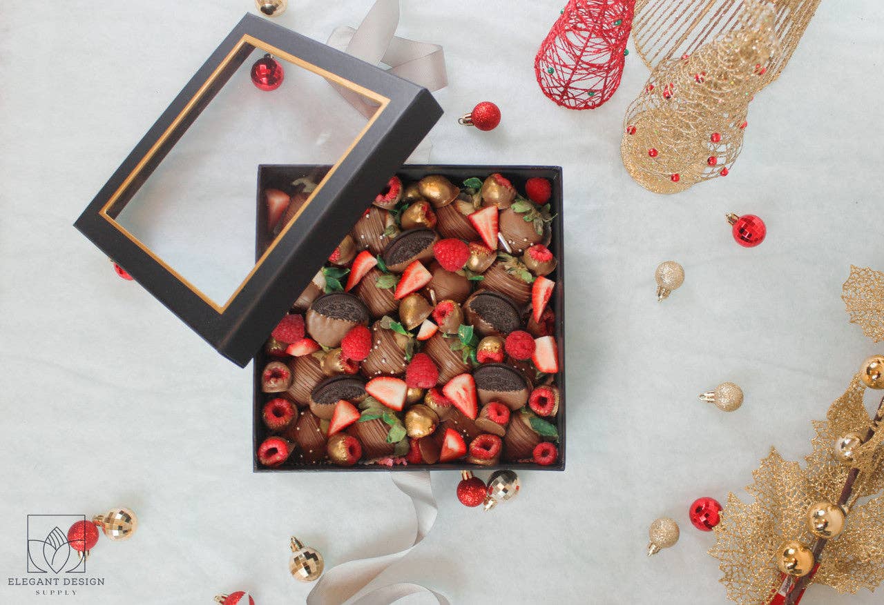 Elegant Design Supply – Caixa de presente por atacado – Caixa de Presente Quadrada com Tampa Transparente e Fita - Várias Cores - Para Arranjos de Flores/ Presentes / Morangos com Chocolate de Luxo31