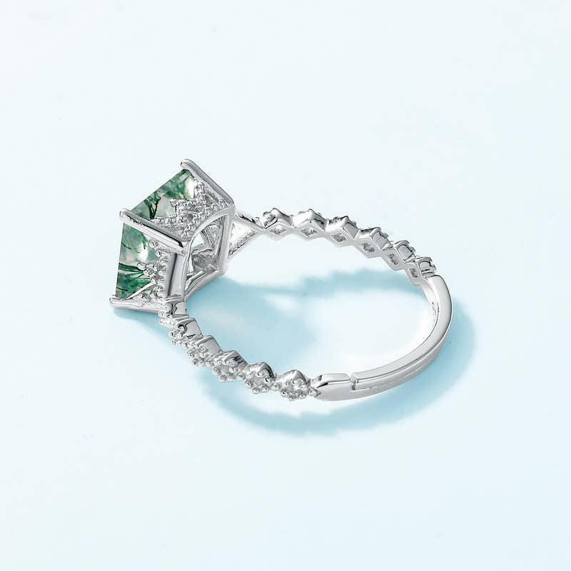 Gioiellin - S925 Silver Jewelry - Wholesale Single Stone/Solitaire Ring - 925 Sterling Silver Green Moss Stone Open Ring2