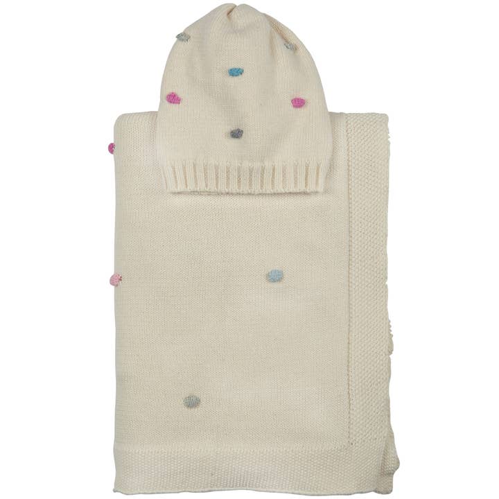 Bubble Knit Cotton Baby Blanket and Beanie Set for wholesale by Darzzi