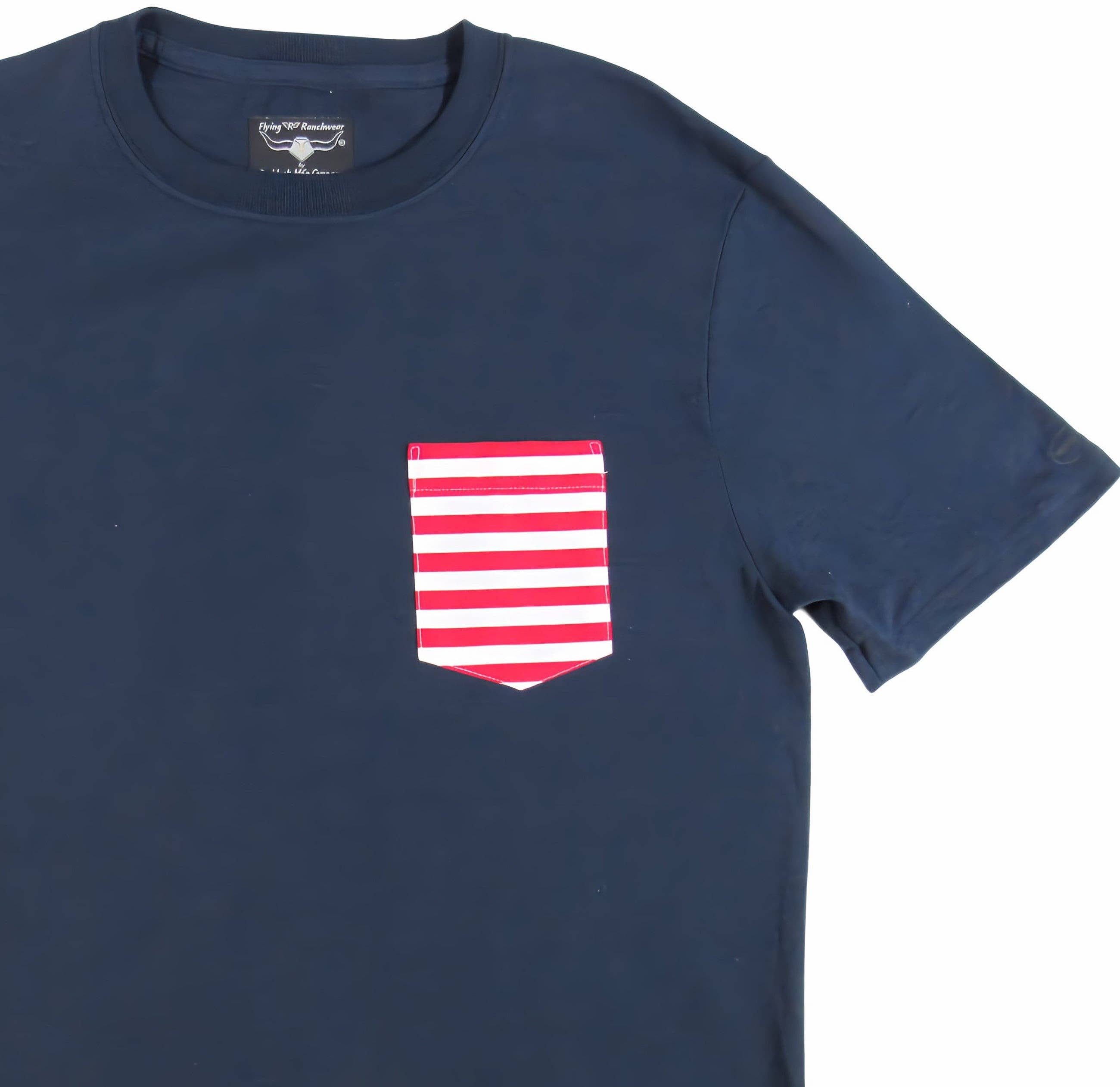 Ruddock Shirts – wholesale T-shirt – men's – Flying R Ranchwear - Stripe Print - Pocket T-shirt - Made in USA2