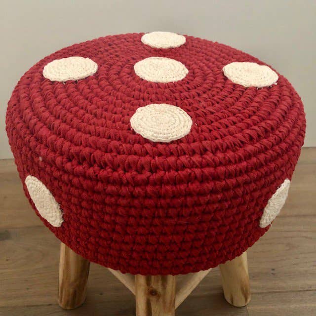 Luna-Leena - handmade in Nepal - Wholesale Stool - kids chair with mushroom cover - red - hand crochet cotton2