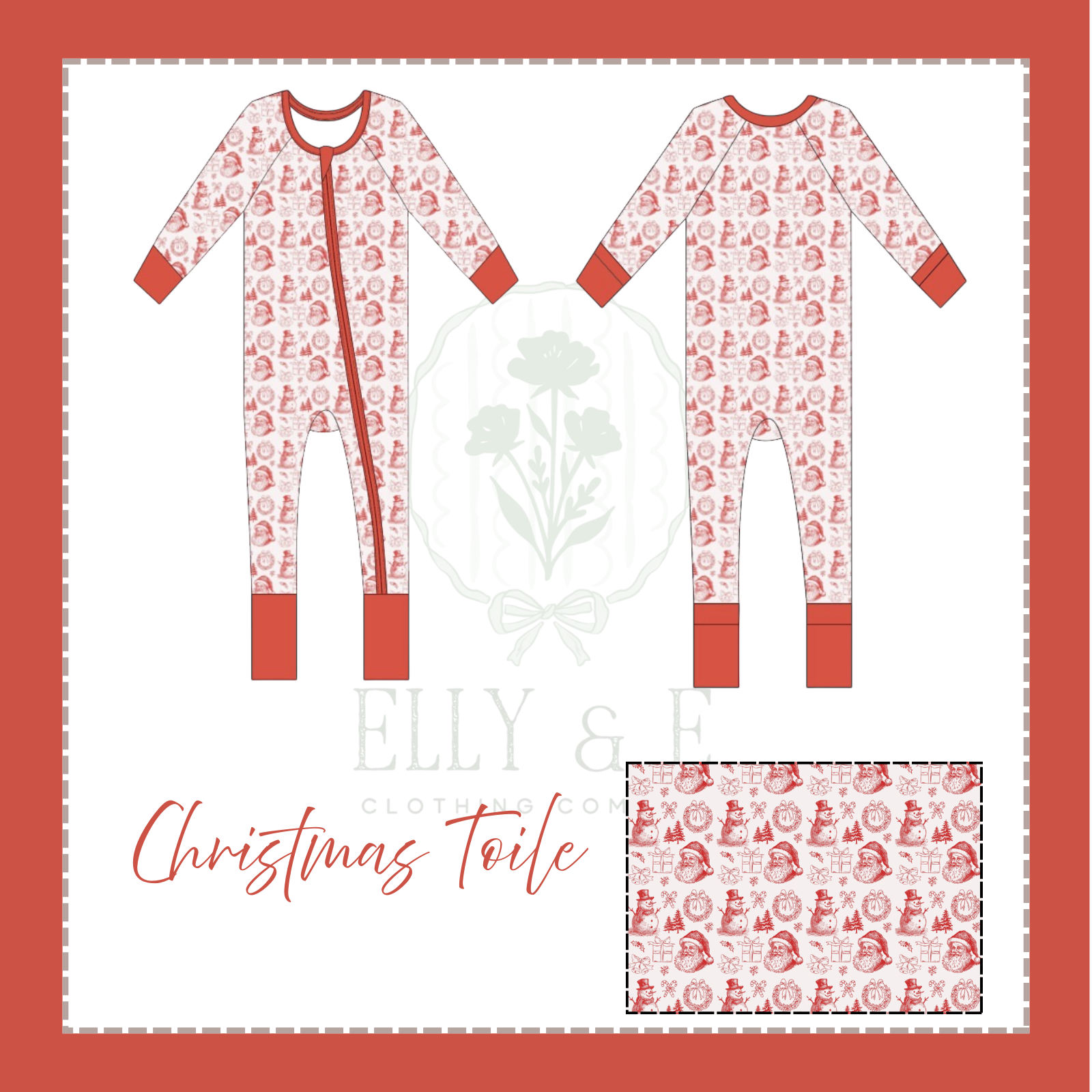 Elly & E Clothing Co. - Vente Barboteuse – bébé - Ensemble de pyjama en bambou zippé garçon Toile de Noël0