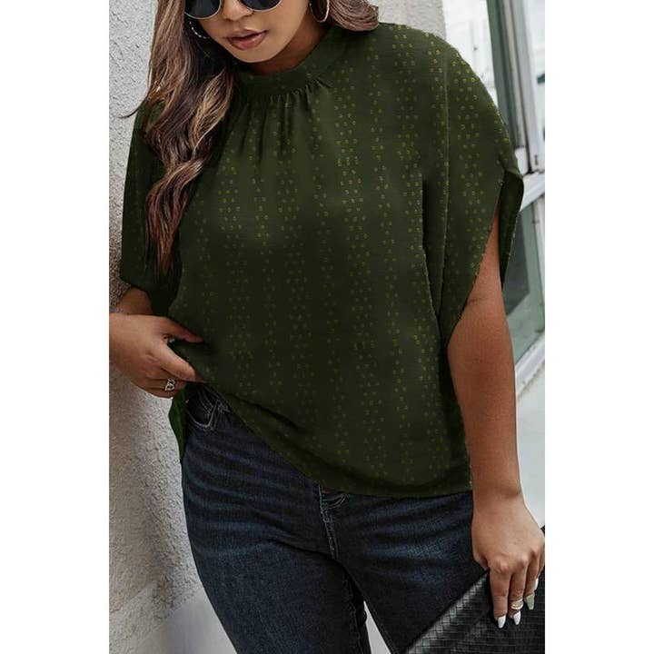Olive Plus Swiss Dot Solid Loose Half Sleeve Blouse for wholesale on Faire1