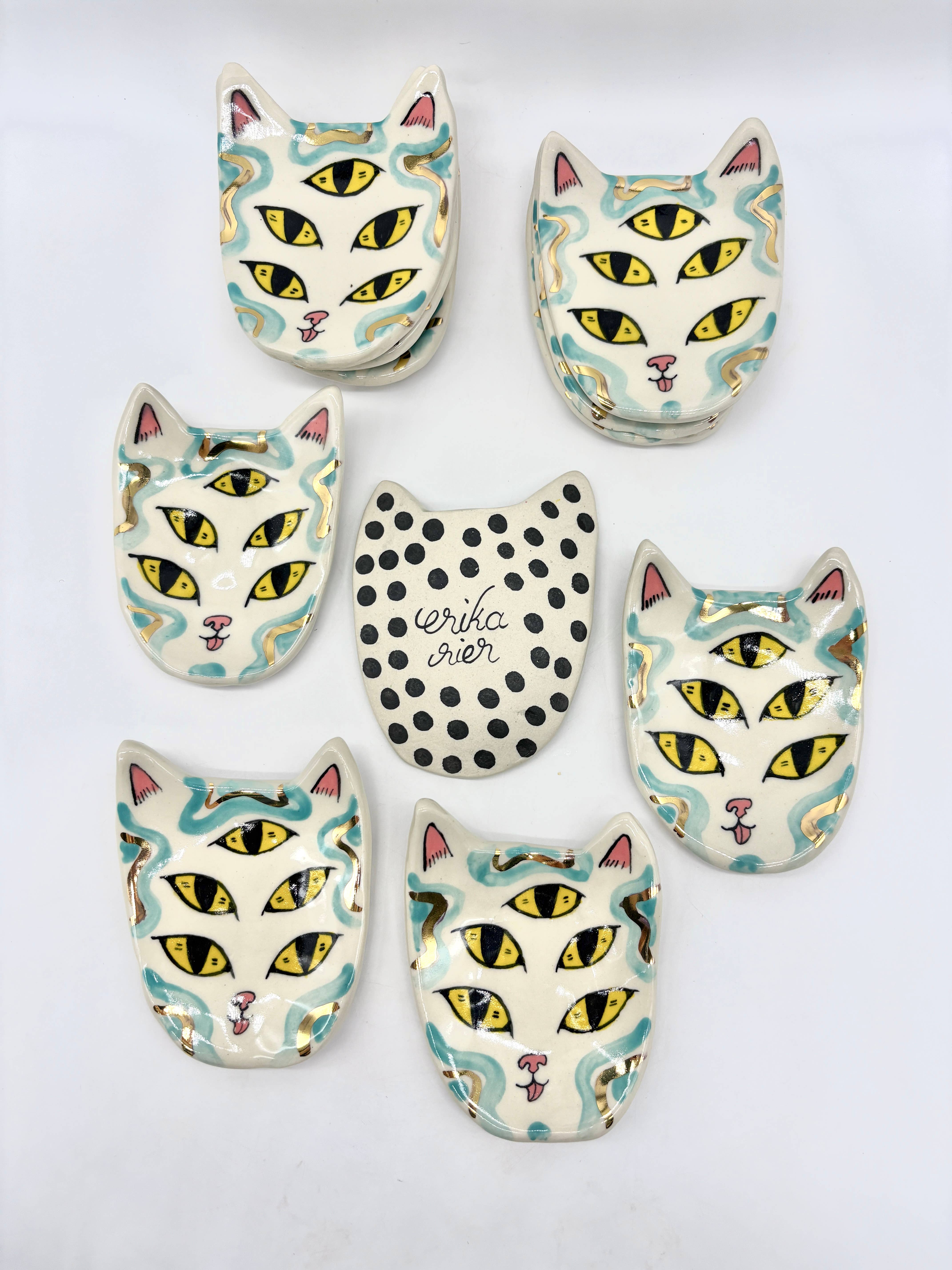 Erika Rier - Wholesale Jewelry Dish - Little Five Eyed Cat Dishes with 22k Gold Luster6