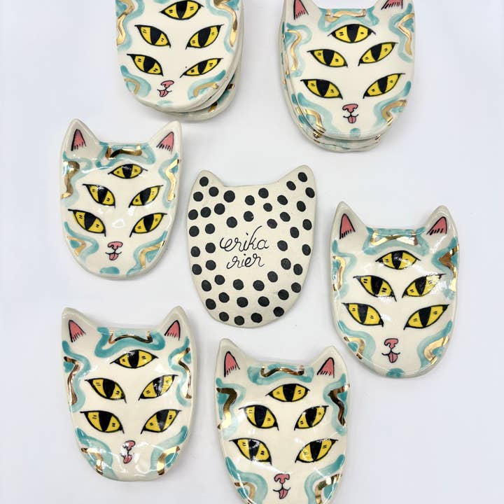 Erika Rier - Wholesale Jewelry Dish - Little Five Eyed Cat Dishes with 22k Gold Luster6