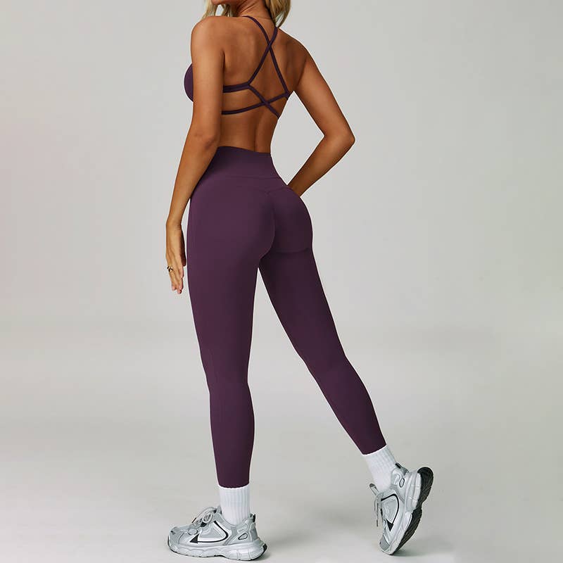 WONDERXFANS – Engroshandel Activewear-sæt – til kvinder – Krydsryg Sports-BH + Højtaljede leggings 2-delt sæt3