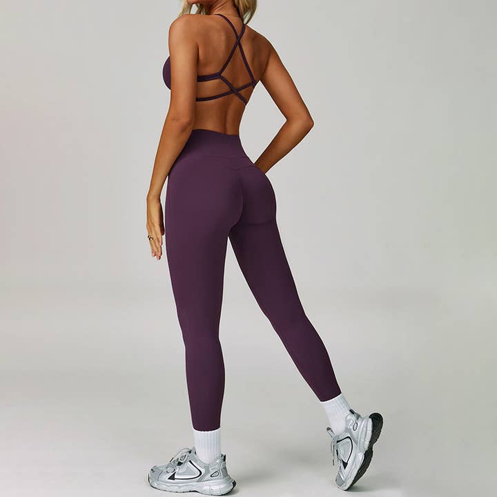 WONDERXFANS – Engroshandel Activewear-sæt – til kvinder – Krydsryg Sports-BH + Højtaljede leggings 2-delt sæt3
