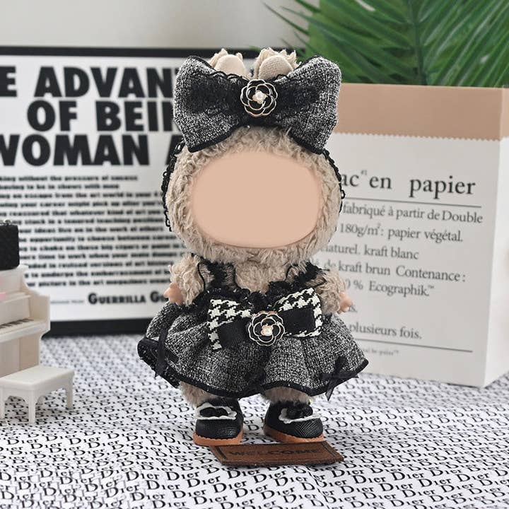 Handmade Camellia suspender skirt set for 17cm dolls for wholesale by Little Trendy