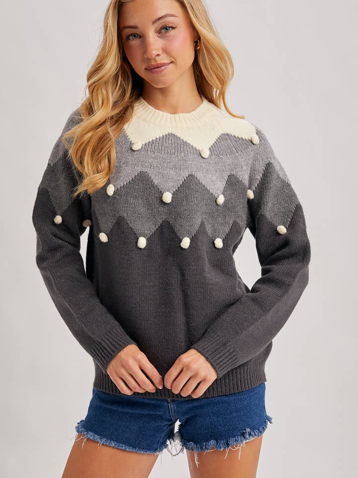 Bluivy - Wholesale Knitted jumper – Women′s - CHEVRON COLOR-BLOCKED POM-POM KNIT SWEATER9