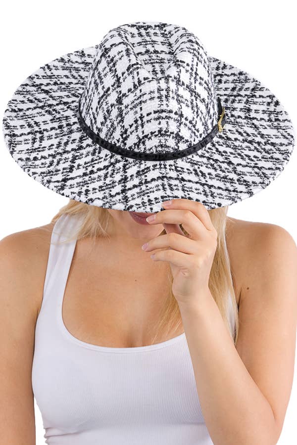 Cap Zone – wholesale Fedora - Unisex – Glansigt bälte dekor Pläd Tinsel Tweed tyg bred Rancher Hat10