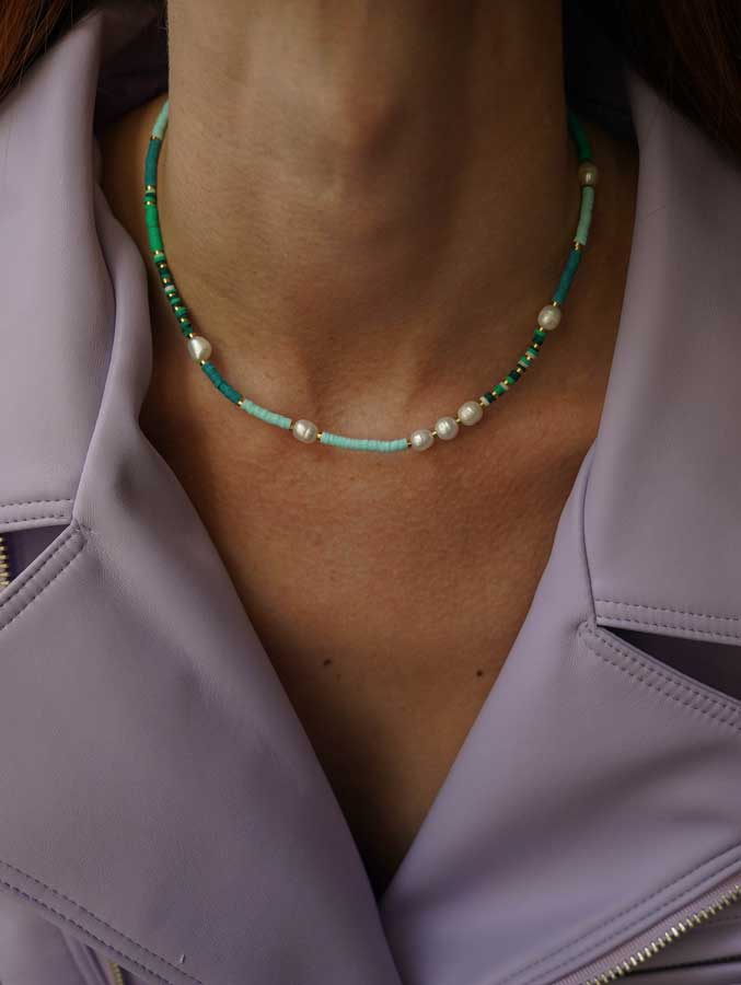 Bijoux 7bis - Wholesale Beaded/Pearl Necklace - Steel Rondelle Gum Beads Necklace4