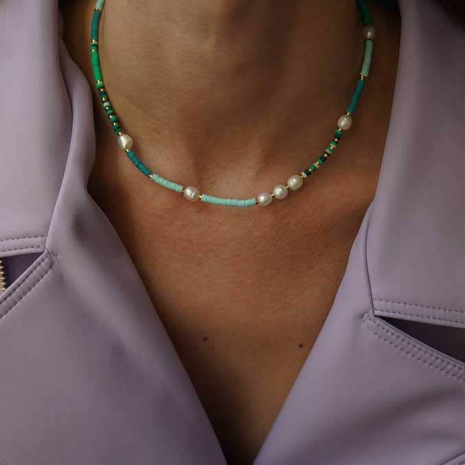 Bijoux 7bis - Wholesale Beaded/Pearl Necklace - Steel Rondelle Gum Beads Necklace4