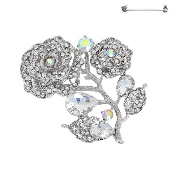 anbfashion - Wholesale Brooch - CRYSTAL RHINESTONE ROSE BUSH BROOCH PIN PQ102991