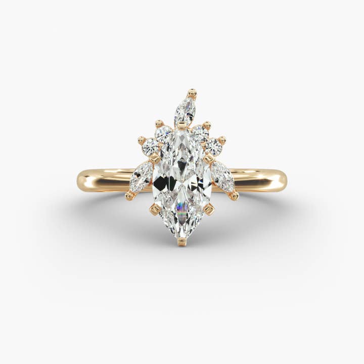 Crown Bloom Halo Marquise Lab Grown Diamond Center Engagement Ring for wholesale by Caratina
