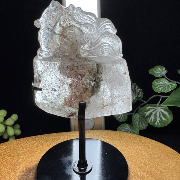 Lodolite nine tail fox carving on custom stand G814B for wholesale by The 7 Directions