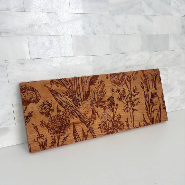 Solid Cherry Wood Vintage Floral Cutting Board for wholesale by Lucca
