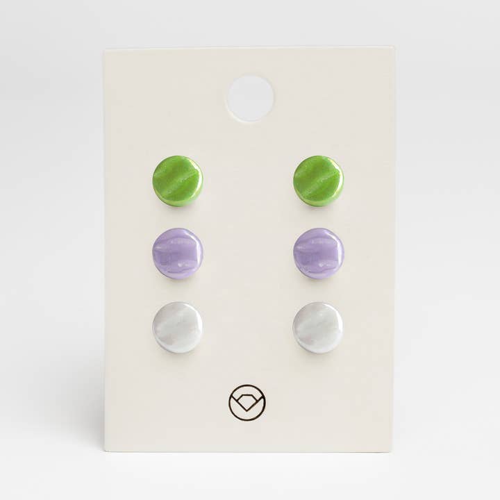Conjunto de 3 brincos/verde lima • lavanda • cinza grafite por atacado de ALEXASCHA
