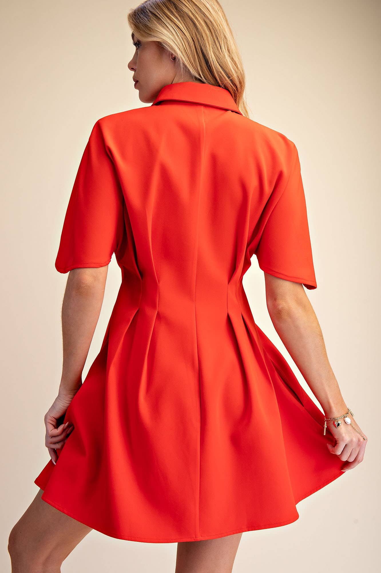 Glam - Wholesale Dress - Women's - Short-Sleeve Pleated Shirt Mini Dress12