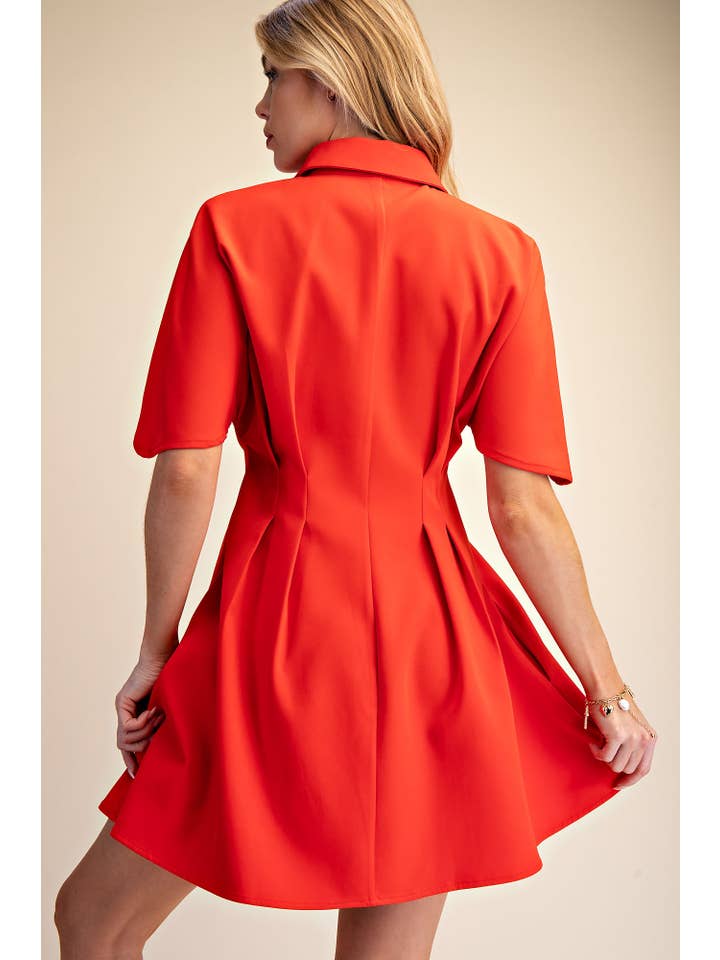 Glam - Wholesale Dress - Women's - Short-Sleeve Pleated Shirt Mini Dress12