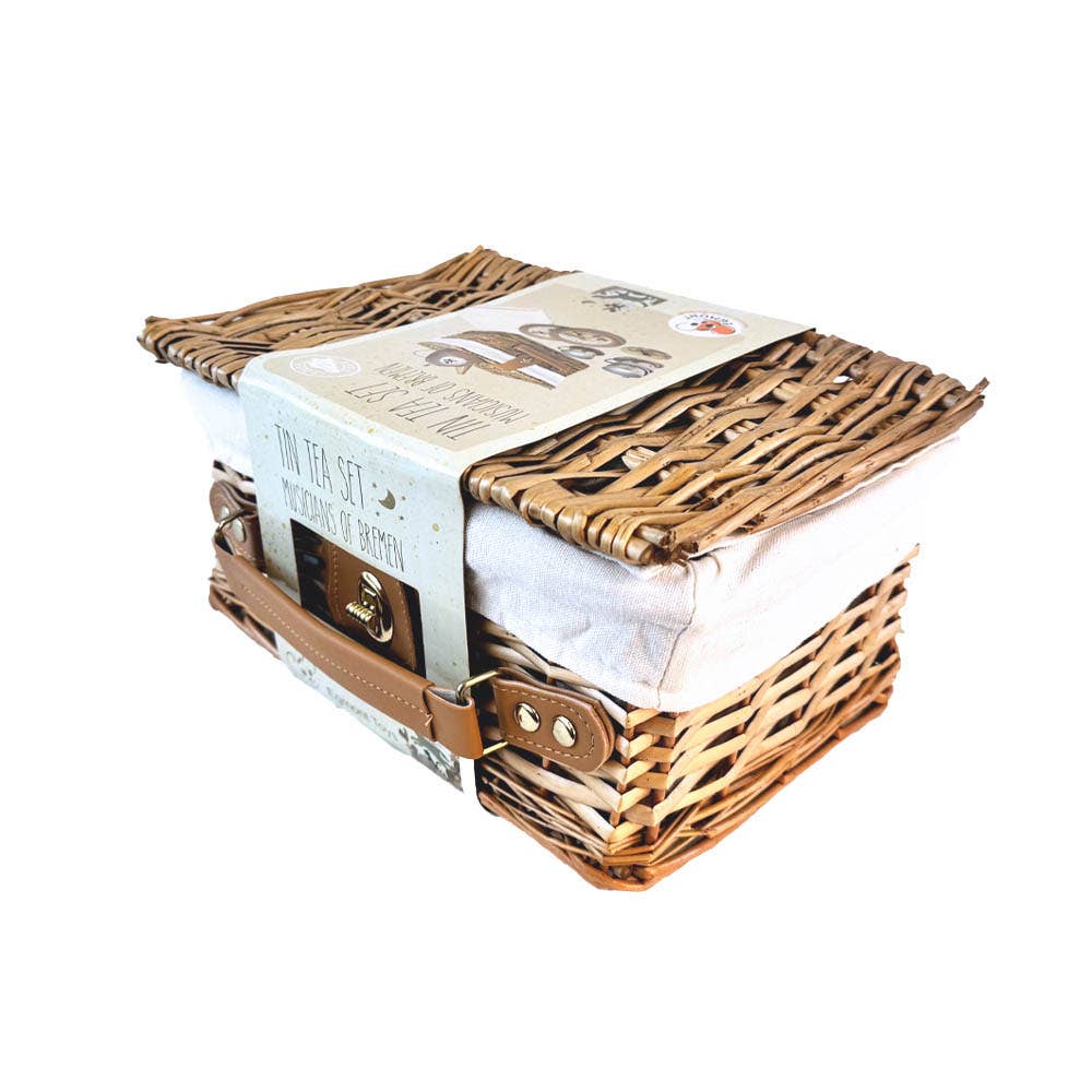 Egmont - Wholesale Toy Feeding Set - Kids - Musicians of Bremen Tin Tea Set In a Wicker Case5