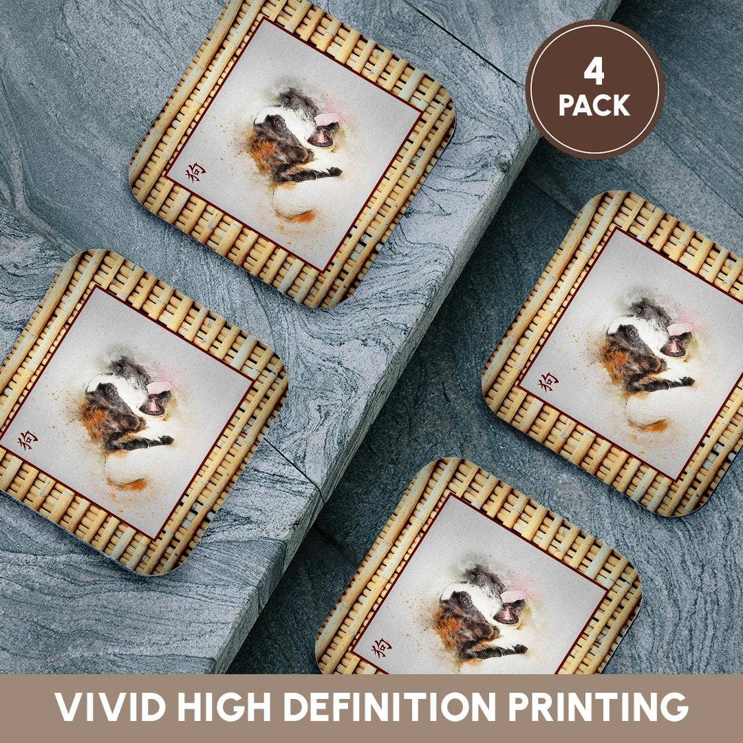 3dRose - Wholesale Coasters - 3dRose, Saint Bernard on Realistic Bamboo Look ,Sign of the Dog in Chinese, Coaster12