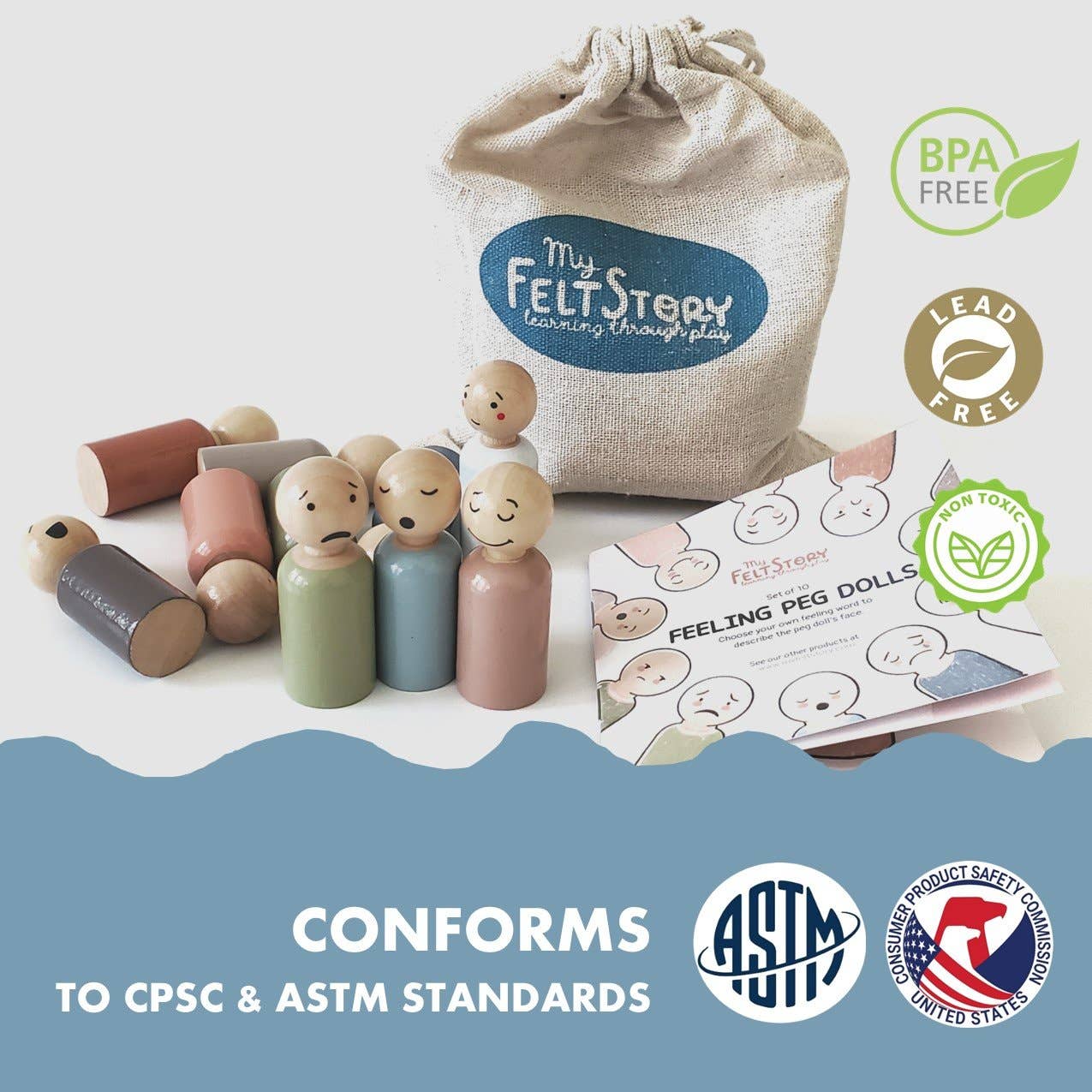 My Felt Story - Wholesale Toy Set - Kids - Muted Feeling Peg Dolls 10 Set + Booklet8