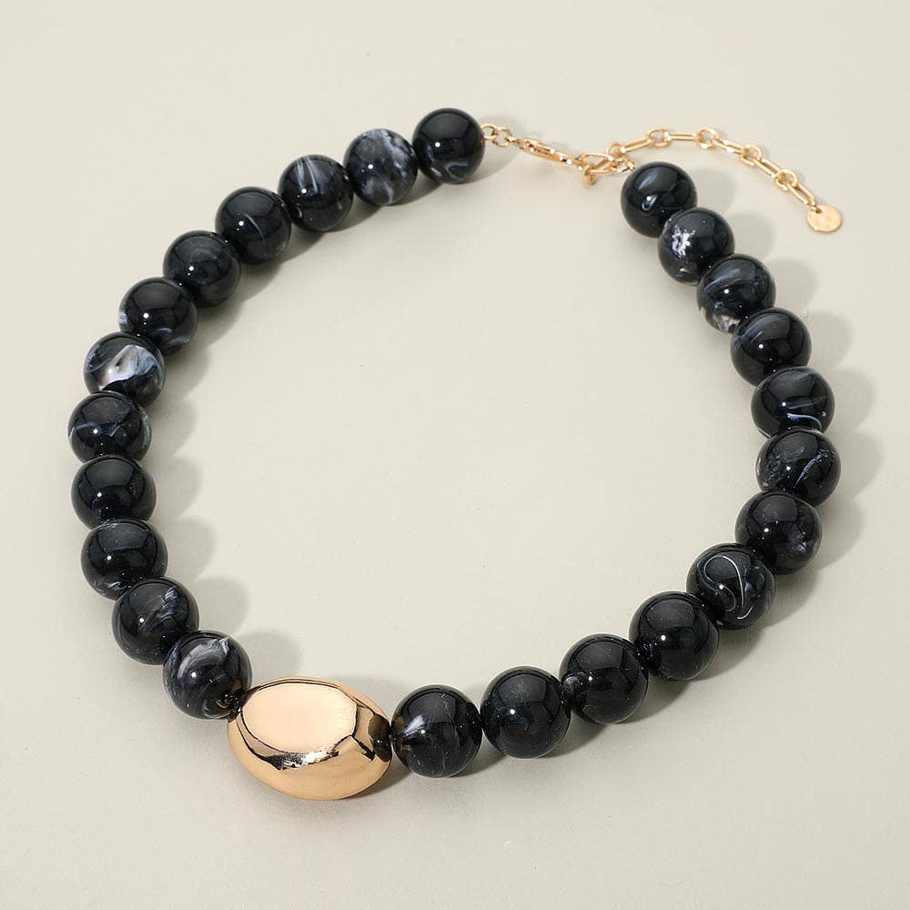 Sensibling Corp. - Wholesale Beaded/Pearl Necklace - Polished Metal Bean Accent Bold Marbled Ball Beaded Statement Necklace13