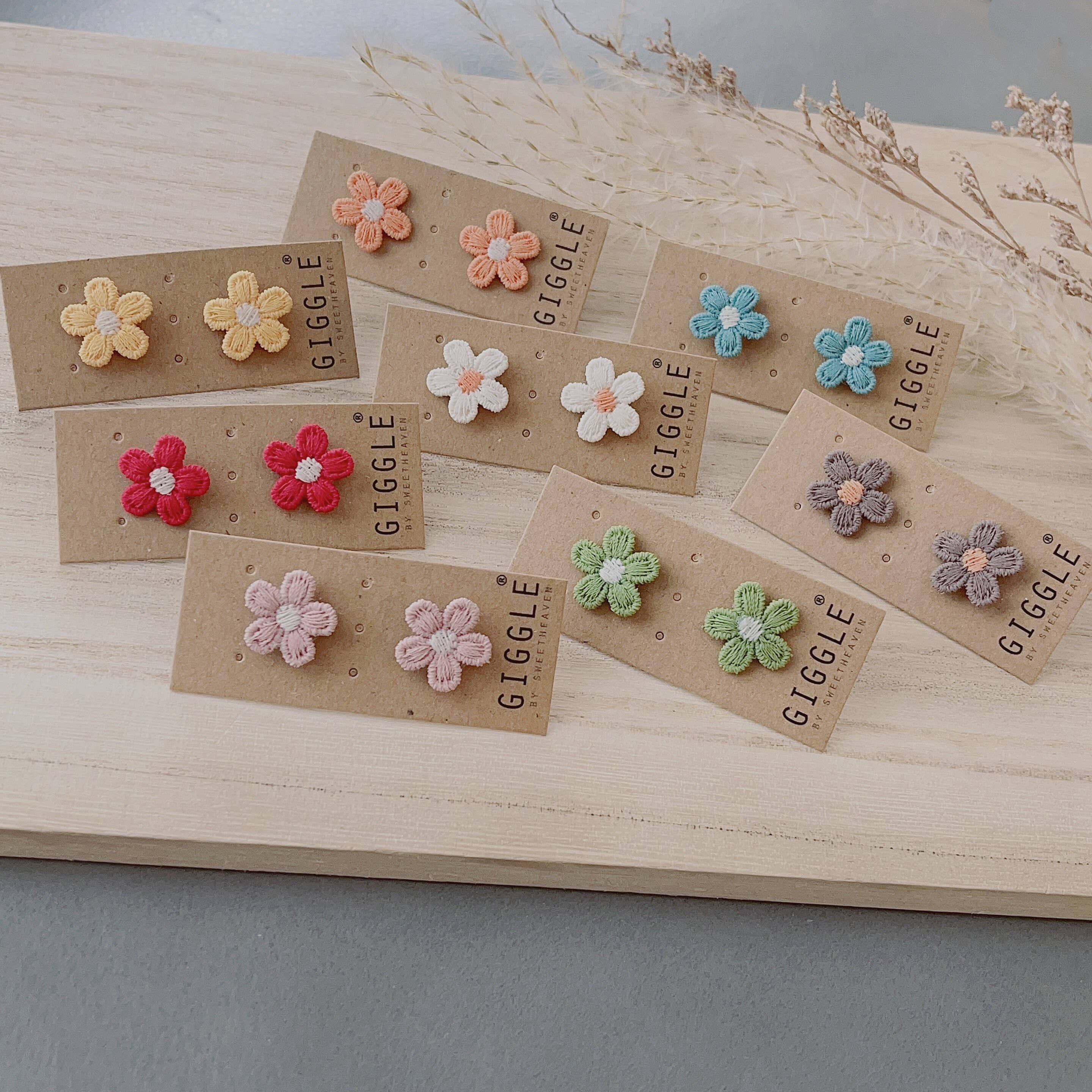 Giggle with Love - Wholesale Stud/Post Earrings - Embroidery Stud Earring| Handmade Thank You Gift| Spring Embroidery Studs| Book Mark Flower Stud|Bridesmaid Gift|Mother Day Gift0