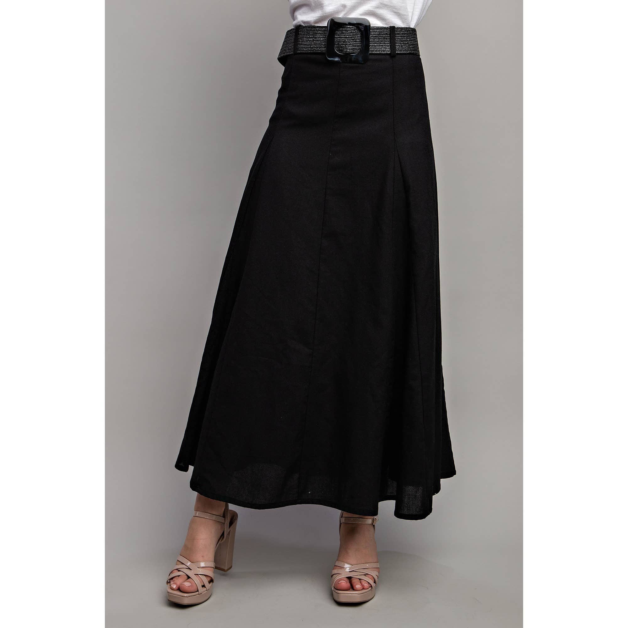 Sweet Generis - Vendita all'ingrosso Gonna - Donna - Gonna lunga svasata in lino con cintura inclusa4