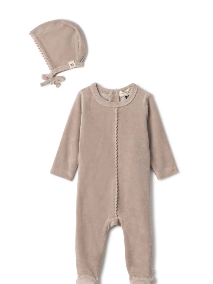 Bege Velours-Pompom-Strampler für den Großhandel auf Faire0