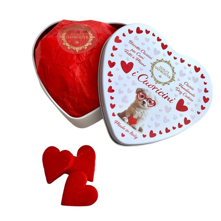 Dolci Impronte | Boîtes en étain de petits cœurs Biscuits sablés 80g pour la vente par Fifty Srl - Dolci Impronte The Italian Pet Pastry