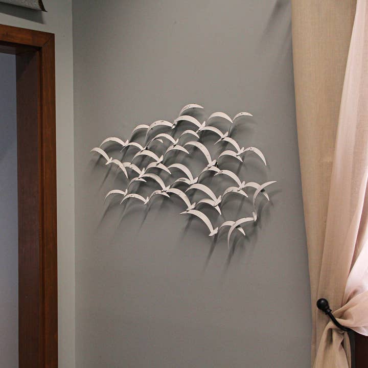 Zeckos - Wholesale Wall Accent - 32 Inch White Metal Flock Of Birds Wall Art Decor Sculpture5