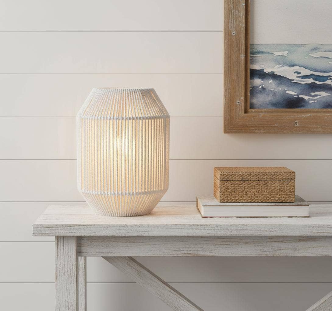 HomeRoots - Wholesale Accent/Desk Lamp - 7" Beige Battery Operated Geometric Desk Lamp With Novelty Shade1