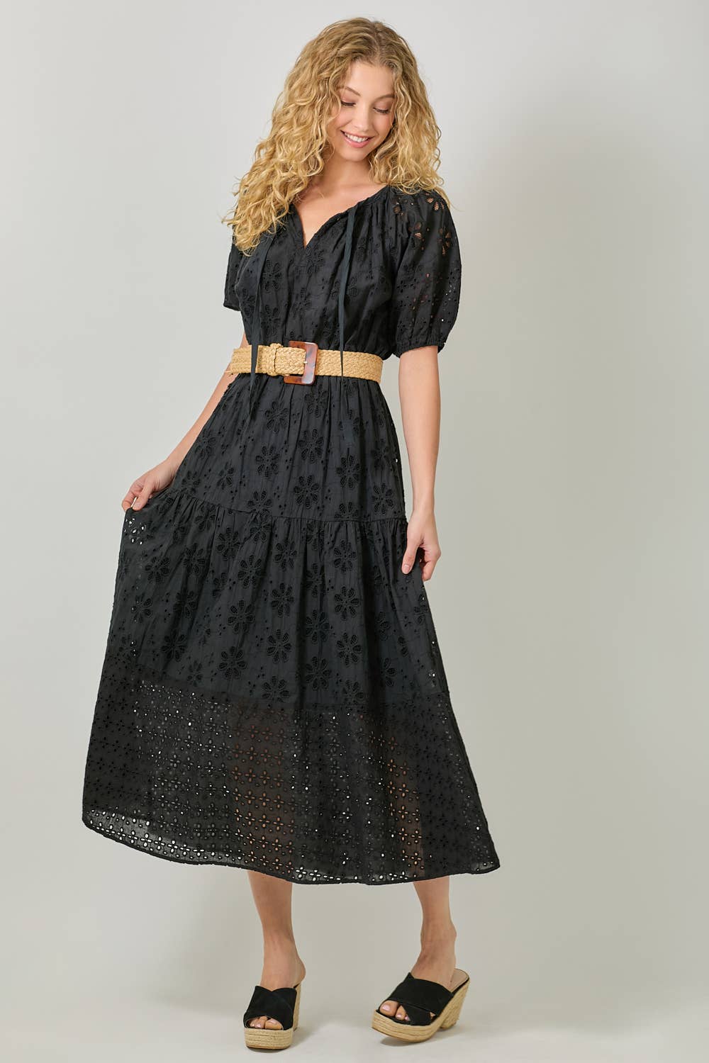 Mystree - Wholesale Dress - Women's - 61037 Puff Sleeve Tiered Eyelet Dress8