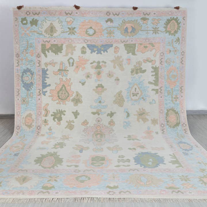 Aesthetic Homes LLC - Wholesale Area Rug - Cream Light Blue Oushak Rug –Hand Knotted Wool, Premium 2397