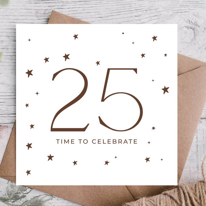 Time To Celebrate Star Pattern 25th Birthday Card for wholesale by Highgrove Cards