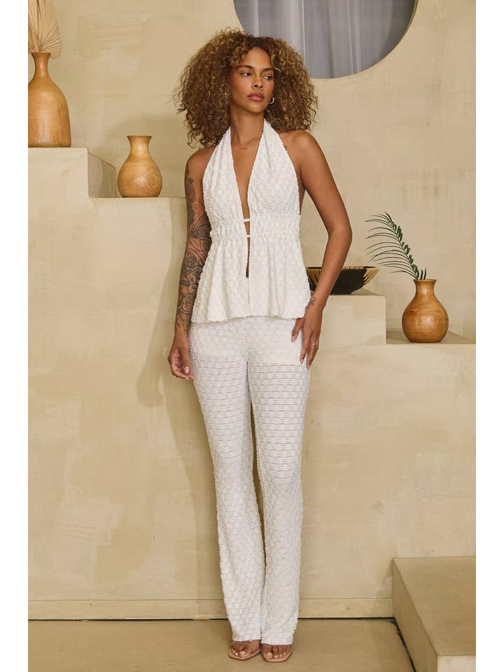 No Vacancy - Wholesale Blouse - Women's - Light textured back tie halter top