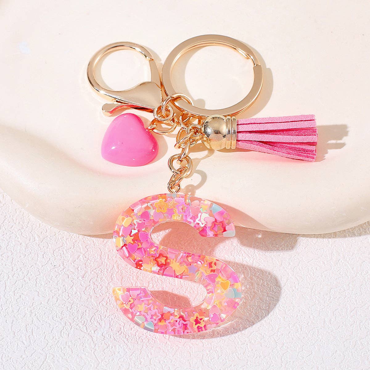 Mio Queena - Wholesale Keychain - Women's - Pink Sequin Star Resin Initials Charm Keychain Bag Ornaments16