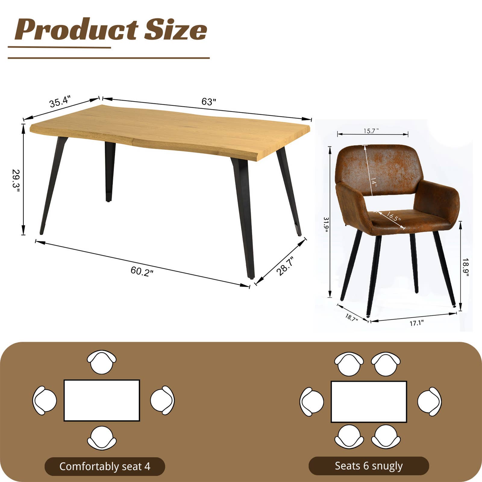 39F Inc. - Wholesale Chair - 5-Piece Dining Set-63" Wave-Edge Table and Chair Options21