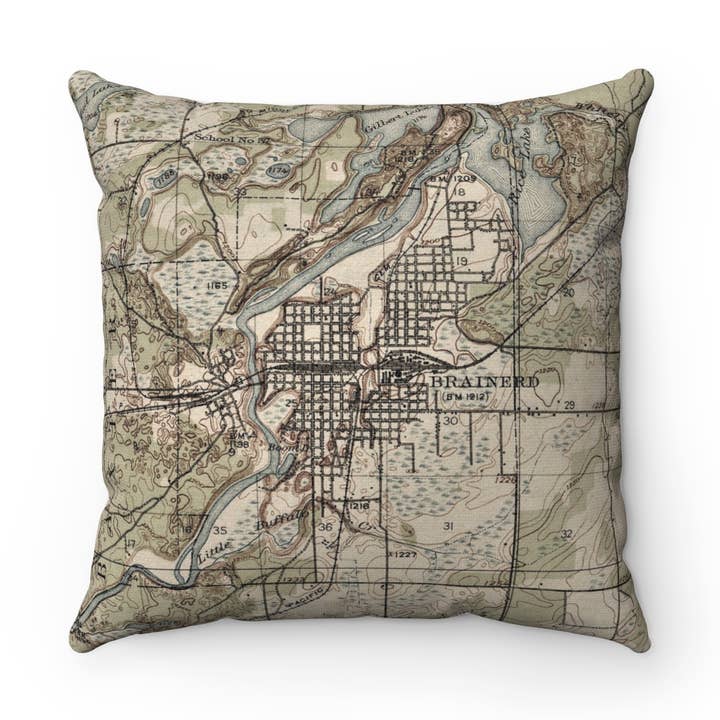 Brainerd Minnesota Map Decorative Pillow Throw Pillow for wholesale by Daisy Mae Designs