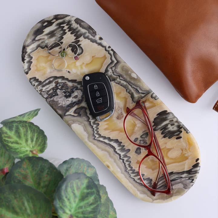 Mi Esperanza Minerals - Wholesale Decorative plate/dish/bowl - One Zebra Yellow/Orange Onyx Oval Dish